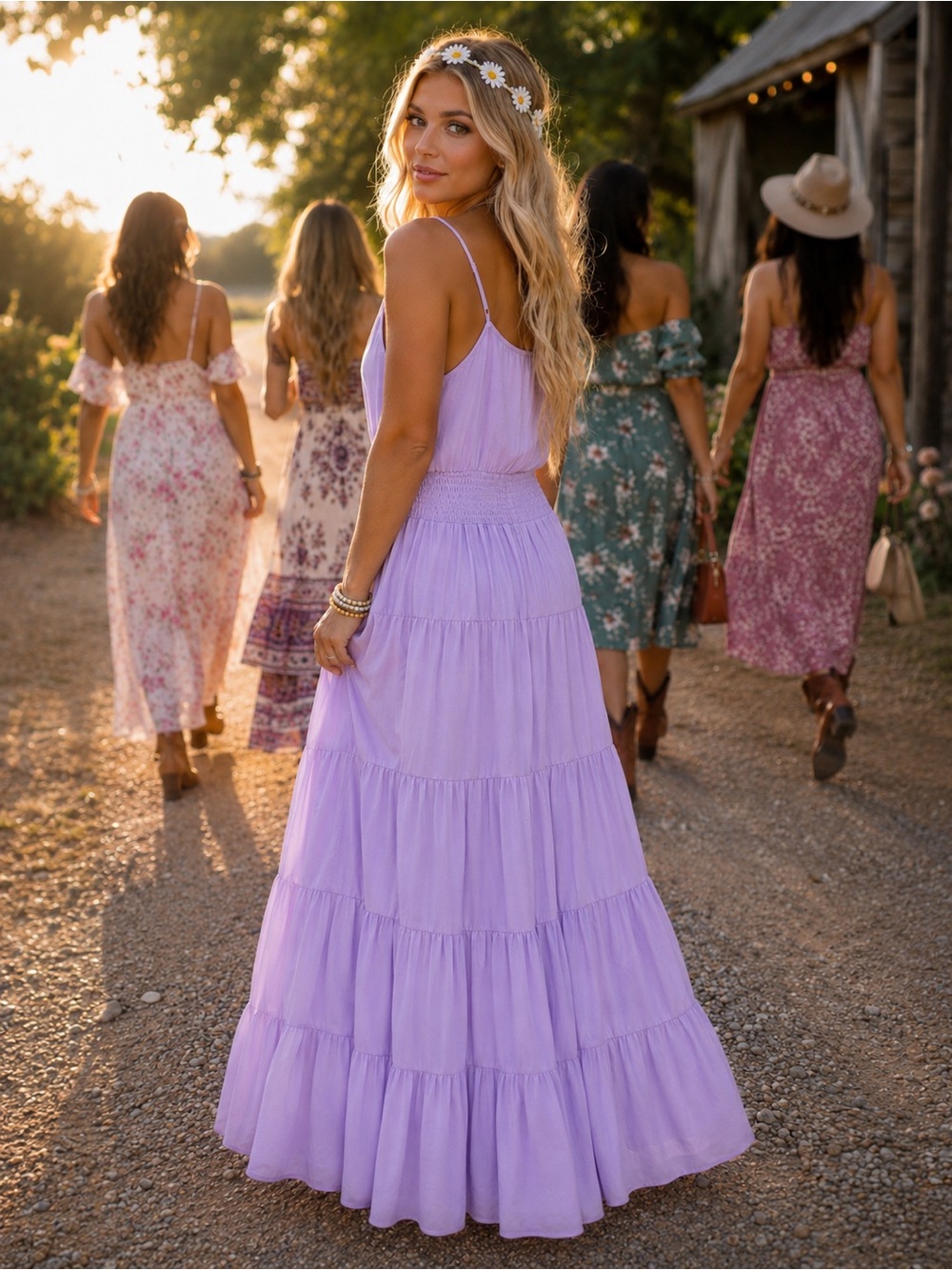 Pretty Garden Lavender Tiered Maxi Dress with Button Front